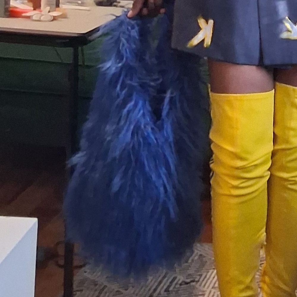 Blue Feathered Shoulder Bag